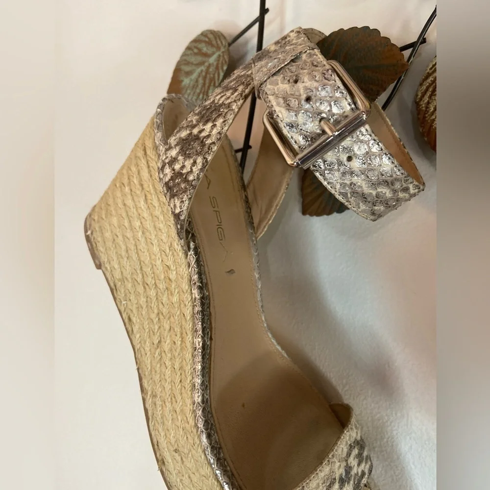 Via Spiga~Snakeskin Espadrille Wedge Sandals~Adjustable Ankle Strap~Size 7M